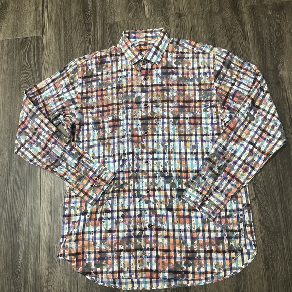 Luchiano Visconti Other - Visconti Black Men Sz M Button Up Blue Paisley Striped Mixed Long Sleeve Shirt